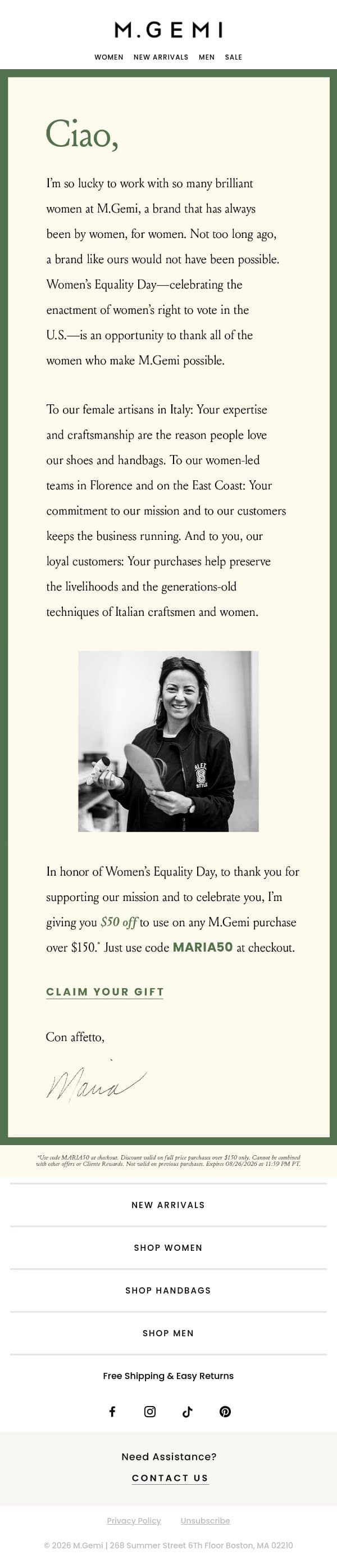 A Gift From Our Founder email from M.Gemi screenshot