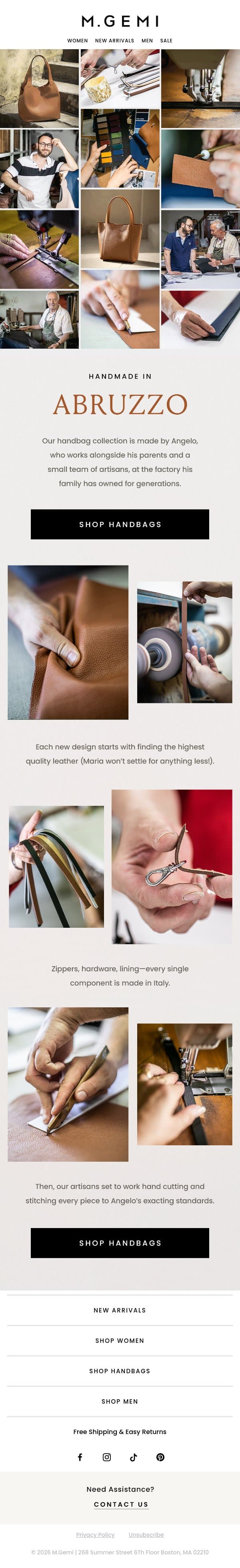 Is Your Handbag Handcrafted? email from M.Gemi screenshot