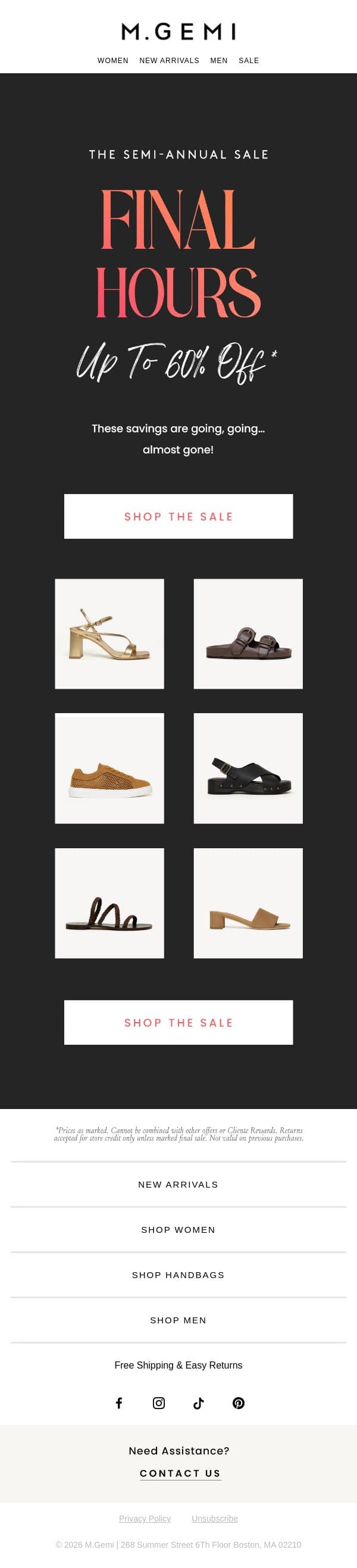 Last Chance For Up To 60% Off! email from M.Gemi screenshot