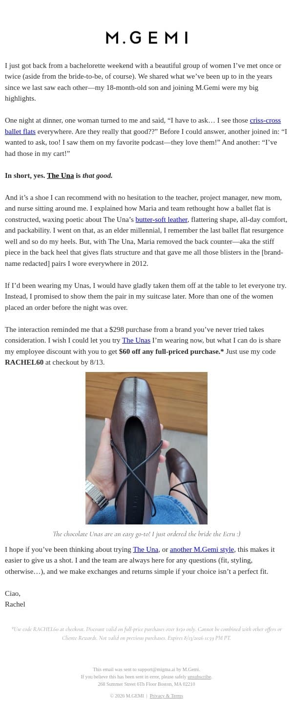 Yes, The Una Is That Good email from M.Gemi screenshot