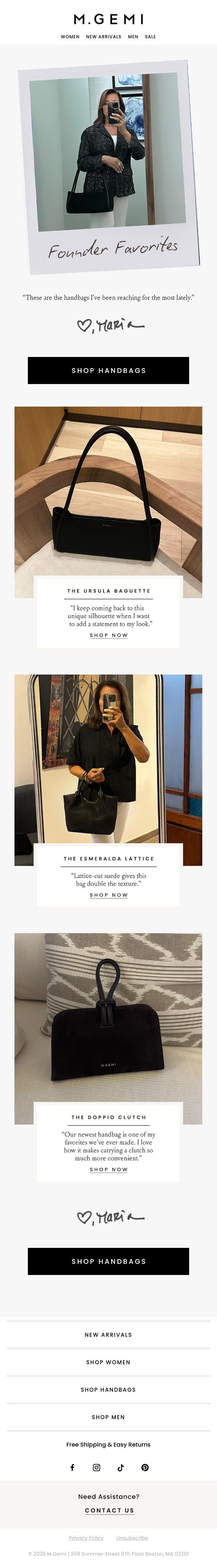 Maria’s Picks: Handbags email from M.Gemi screenshot