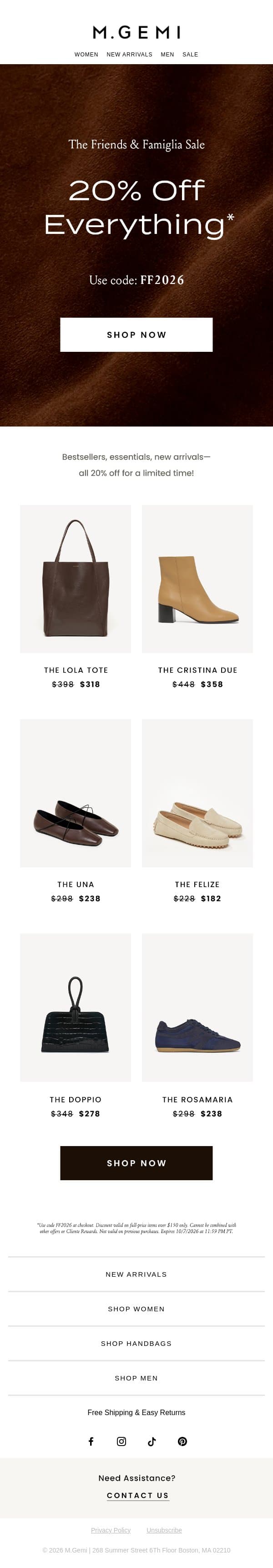 Ready, Set, SALE! Take 20% Off Everything email from M.Gemi screenshot
