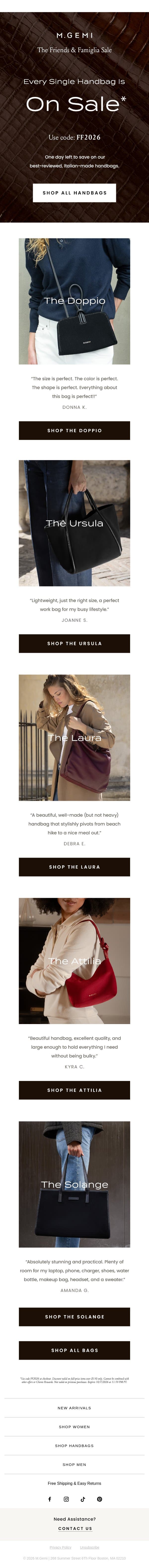 20% Off Five-Star Handbags email from M.Gemi screenshot