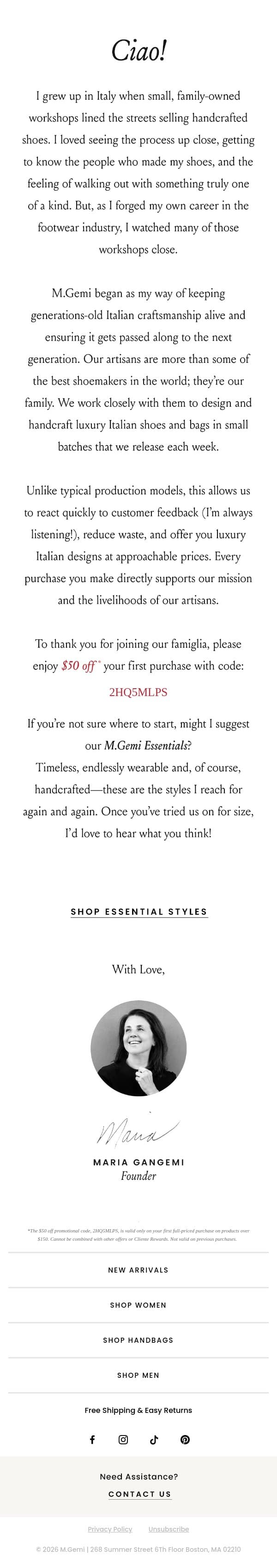Why I Founded M.Gemi email from M.Gemi screenshot