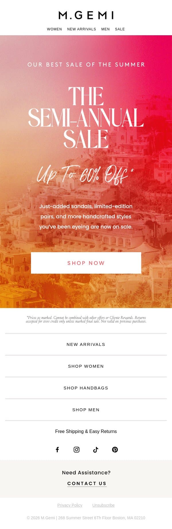 THE SEMI-ANNUAL SALE email from M.Gemi screenshot