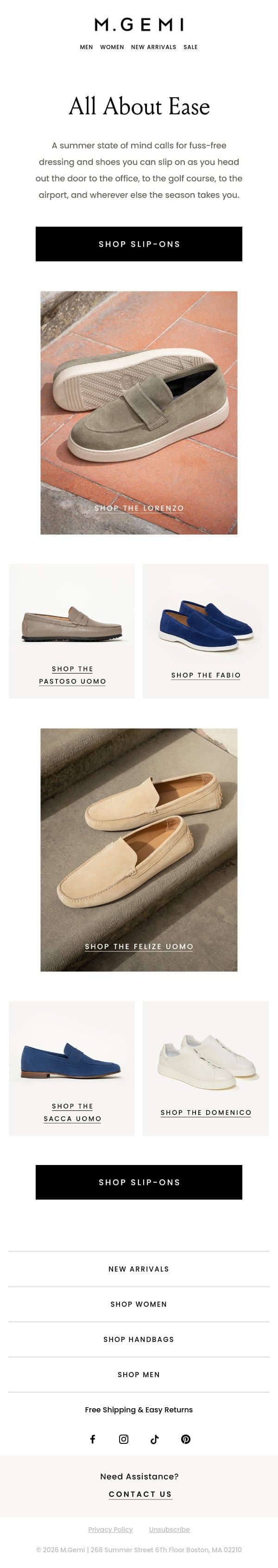 Shoes To Slip On And Go email from M.Gemi screenshot