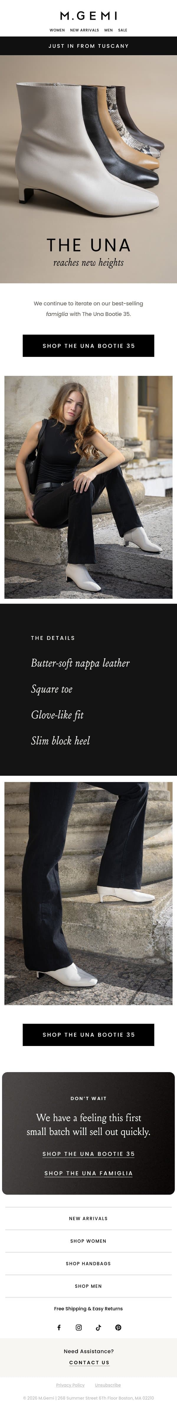NEW | A Kitten-Heel Una Bootie email from M.Gemi screenshot