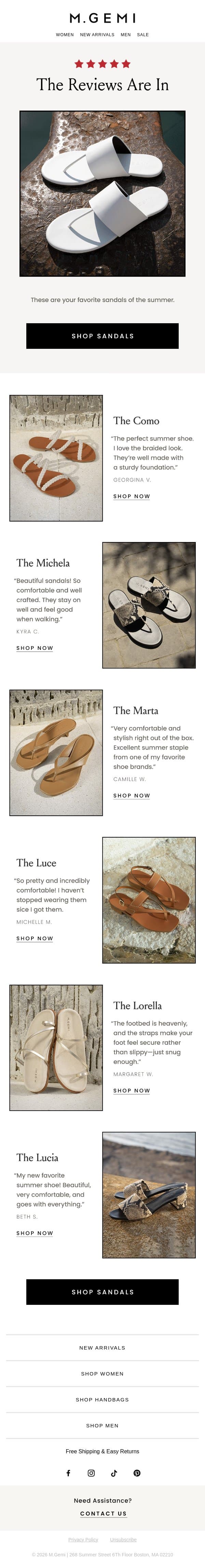 Five-Star Sandals email from M.Gemi screenshot