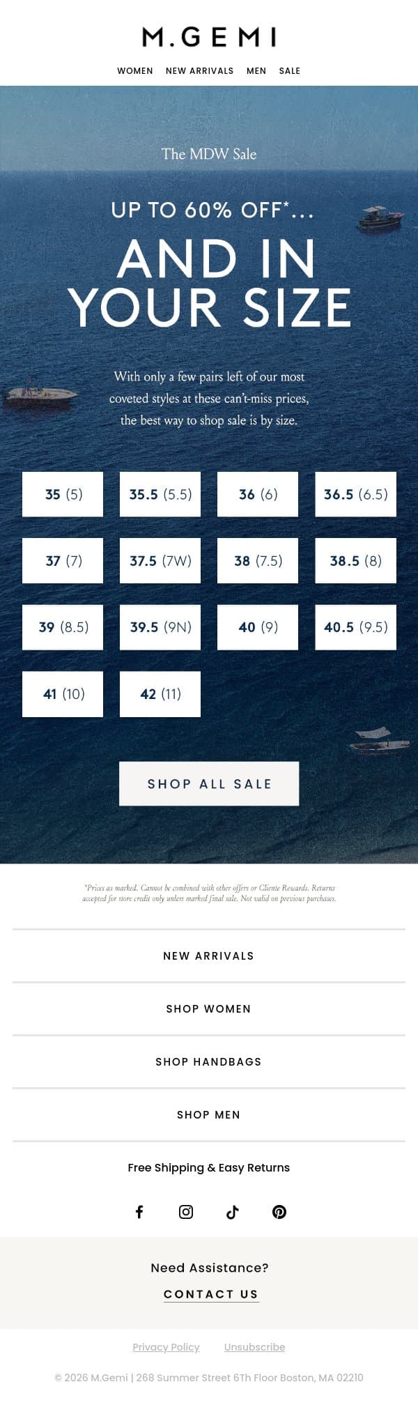 Reminder: Up To 60% Off! email from M.Gemi screenshot