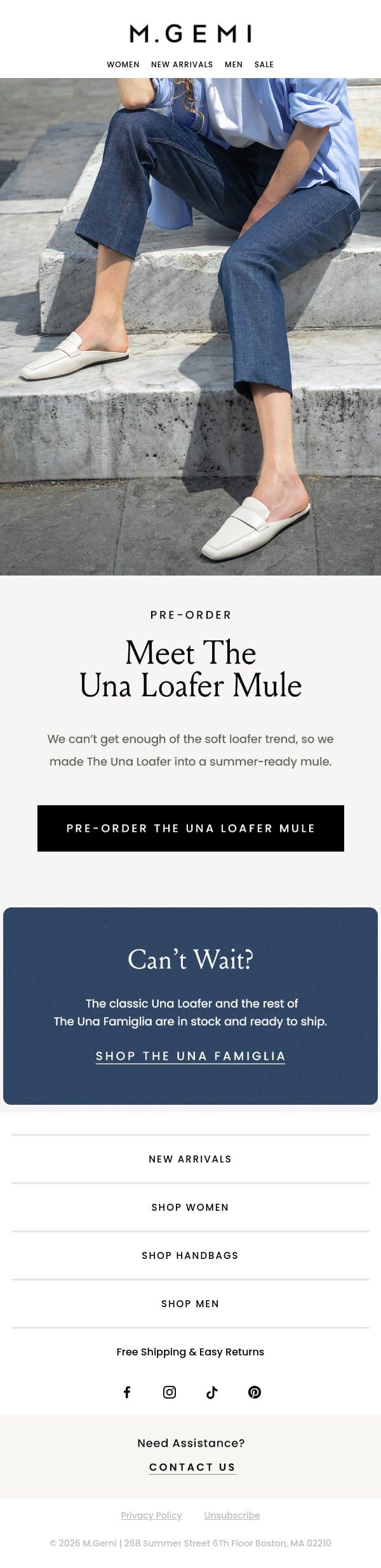 Pre-Order: The Una Loafer Mule email from M.Gemi screenshot
