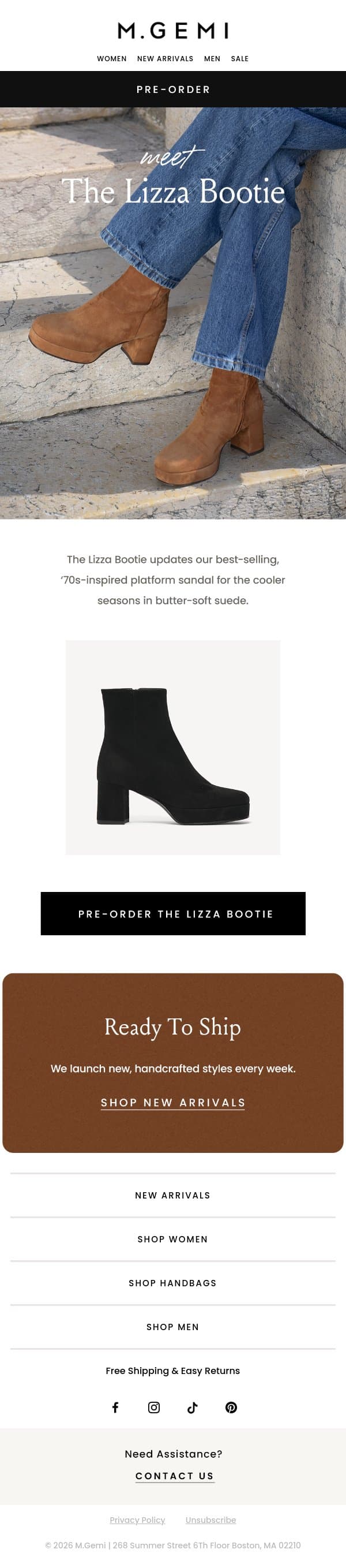 Pre-Order Our New Platform Bootie email from M.Gemi screenshot