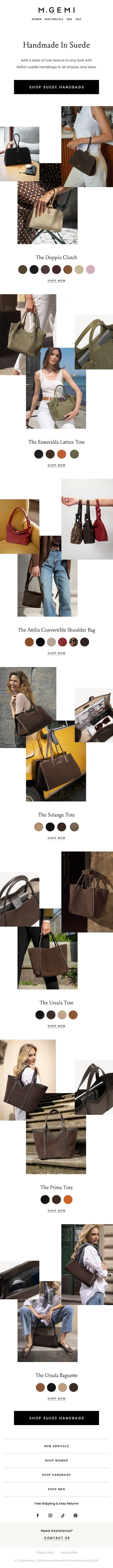 Trending: Suede Handbags email from M.Gemi screenshot