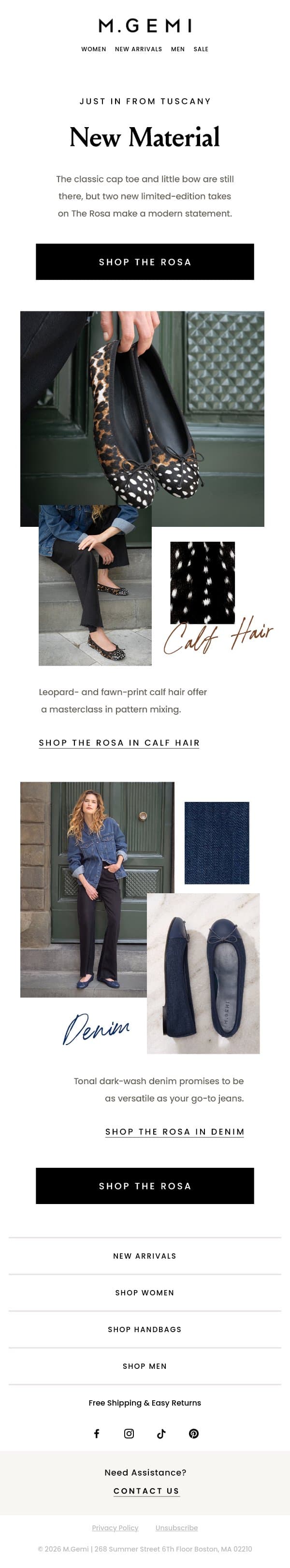 This Week’s Drop: Calf Hair & Denim email from M.Gemi screenshot
