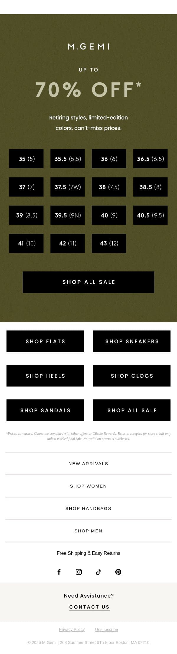 Sale’s Up To 70% Off! email from M.Gemi screenshot