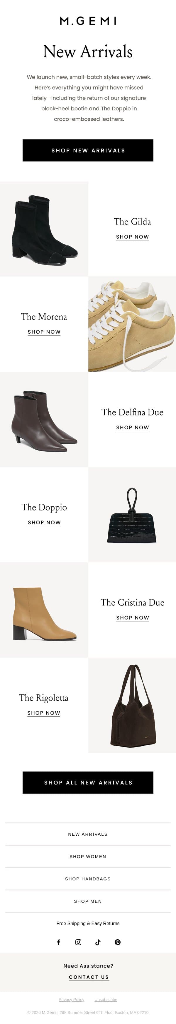 September’s New Arrivals email from M.Gemi screenshot
