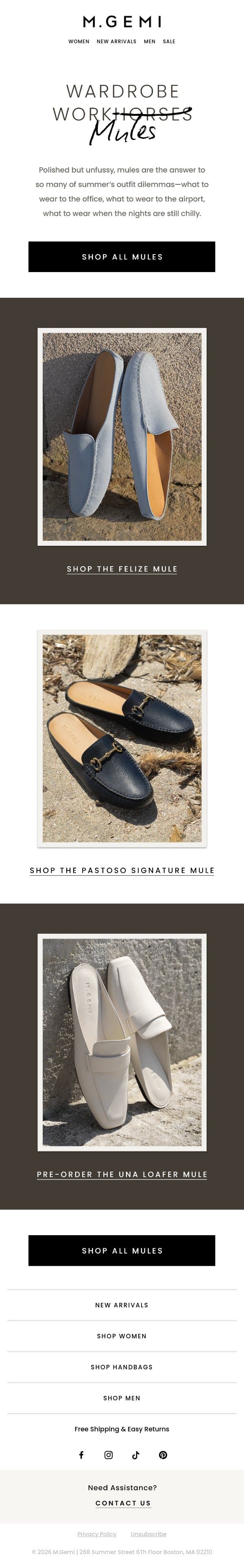 Italian-Made Mules email from M.Gemi screenshot