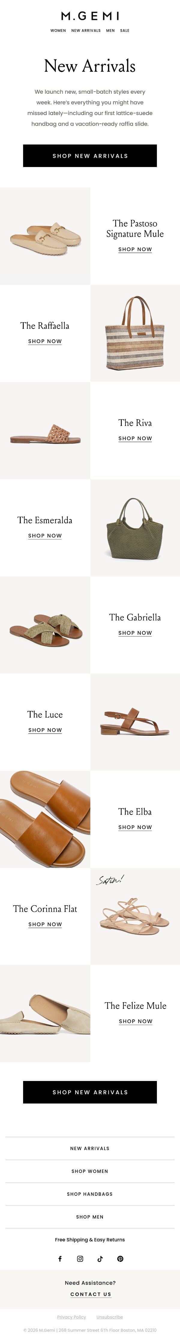 NEW ARRIVALS email from M.Gemi screenshot
