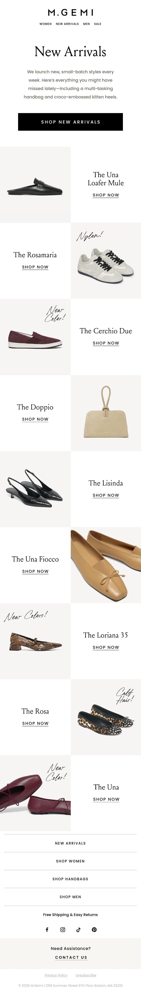 July’s New Arrivals email from M.Gemi screenshot