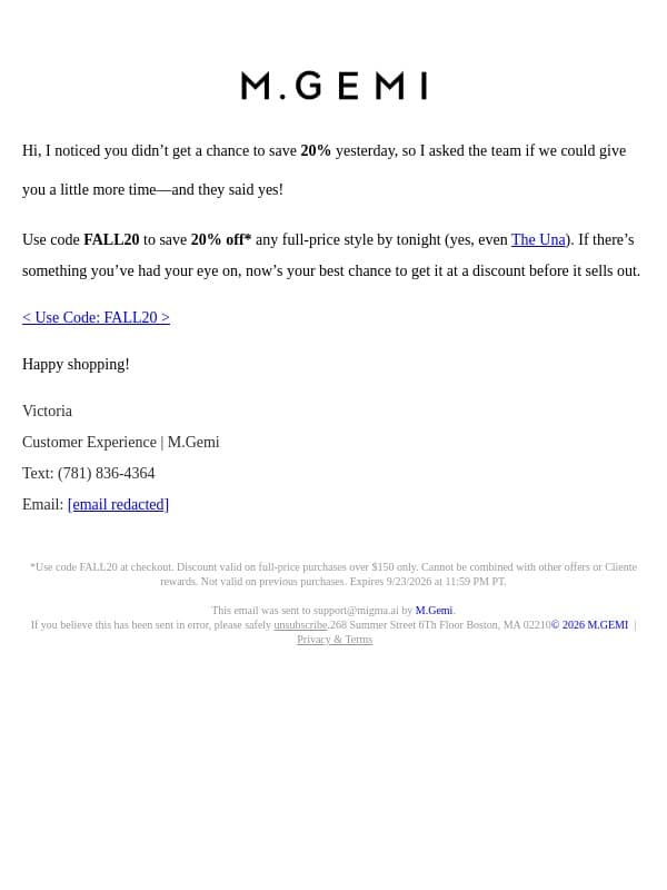 Just for You: Sale Extended! email from M.Gemi screenshot