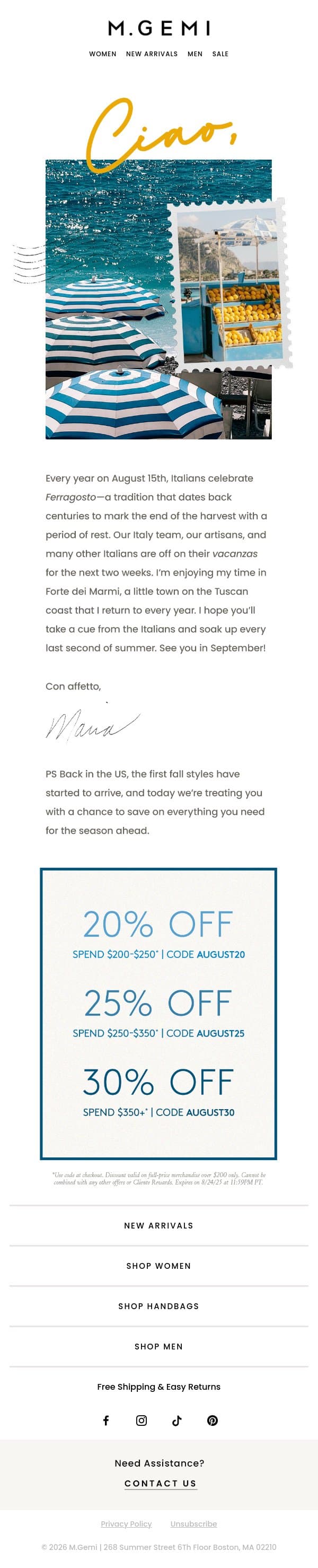 Buon Ferragosto! email from M.Gemi screenshot