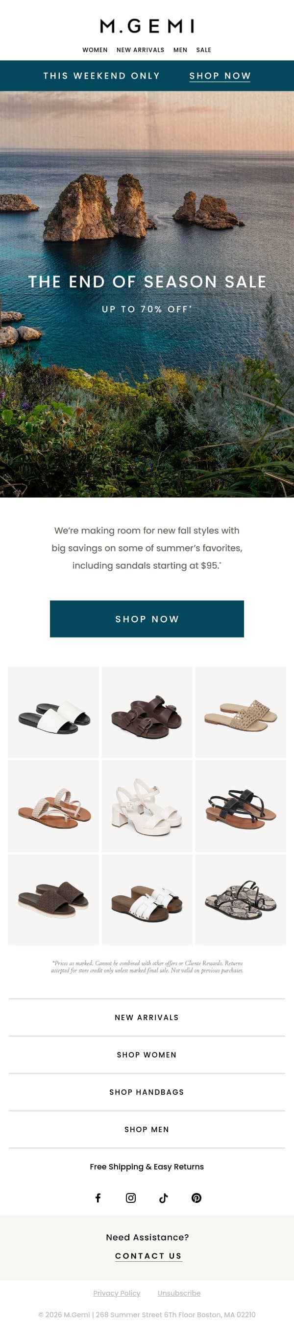 The End of Season Sale Starts Now! email from M.Gemi screenshot