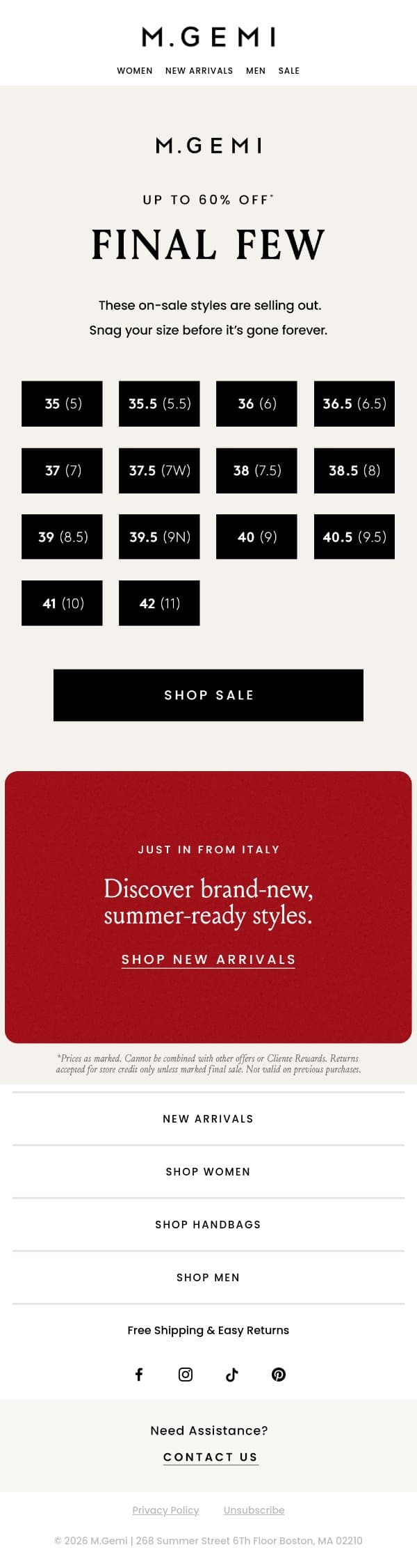 Last Chance For These Sale Styles! email from M.Gemi screenshot