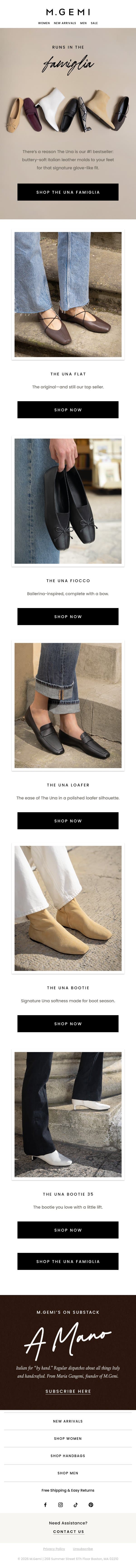 A Famiglia That’s “Like Wearing Slippers” email from M.Gemi screenshot
