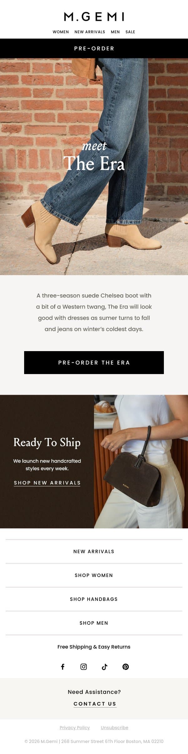 Pre-Order Our First Boot Of The Season email from M.Gemi screenshot