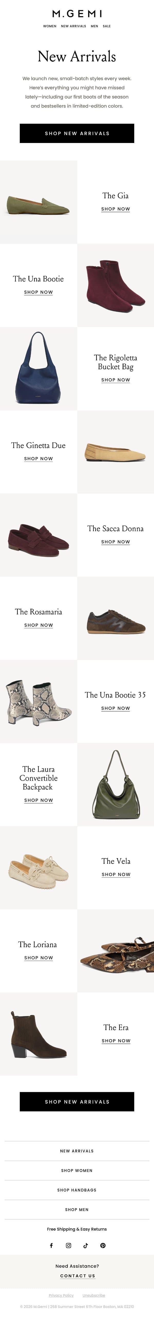 August’s New Arrivals email from M.Gemi screenshot