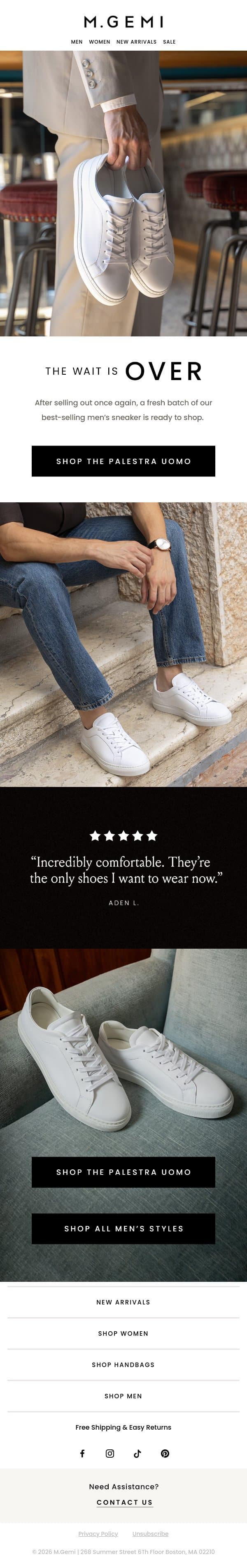 Back In Stock | The Palestra Uomo email from M.Gemi screenshot