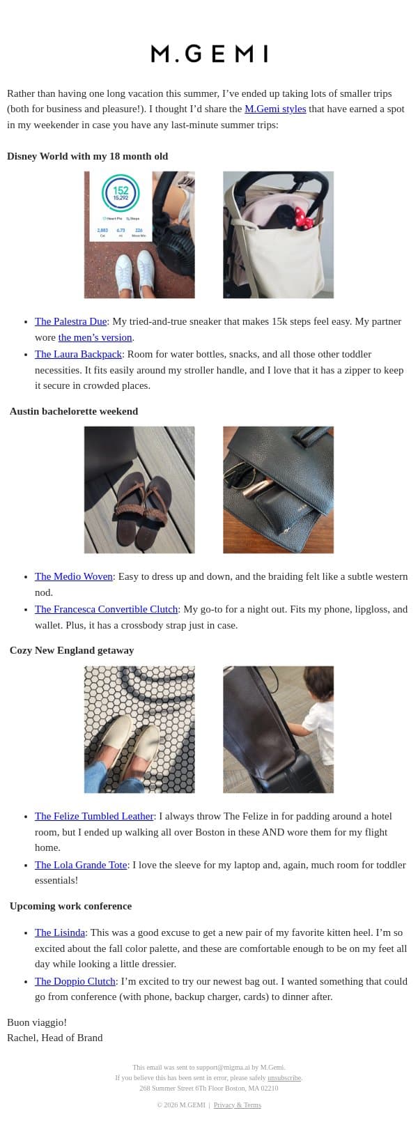 In My Long-Weekend Bag email from M.Gemi screenshot