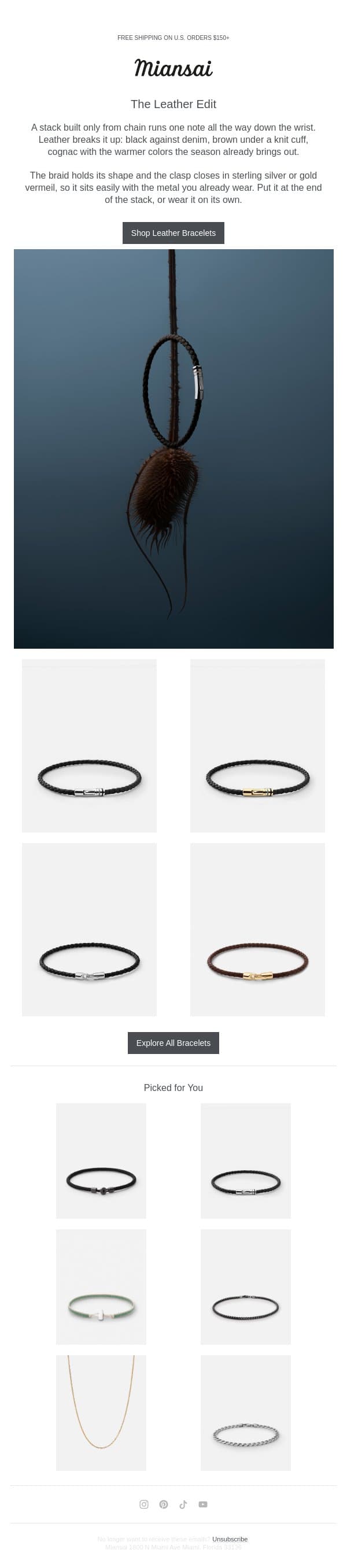 Leather earns its place in Fall email from Miansai screenshot