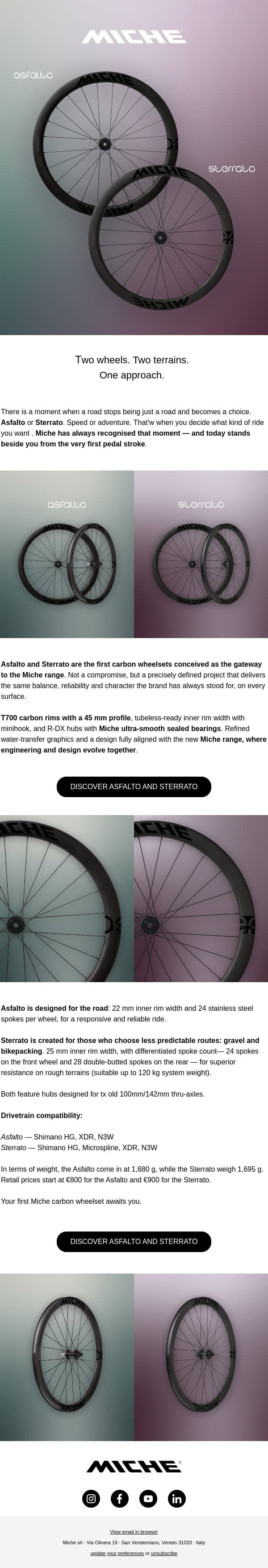Your first Miche carbon wheelset. email from Miche screenshot
