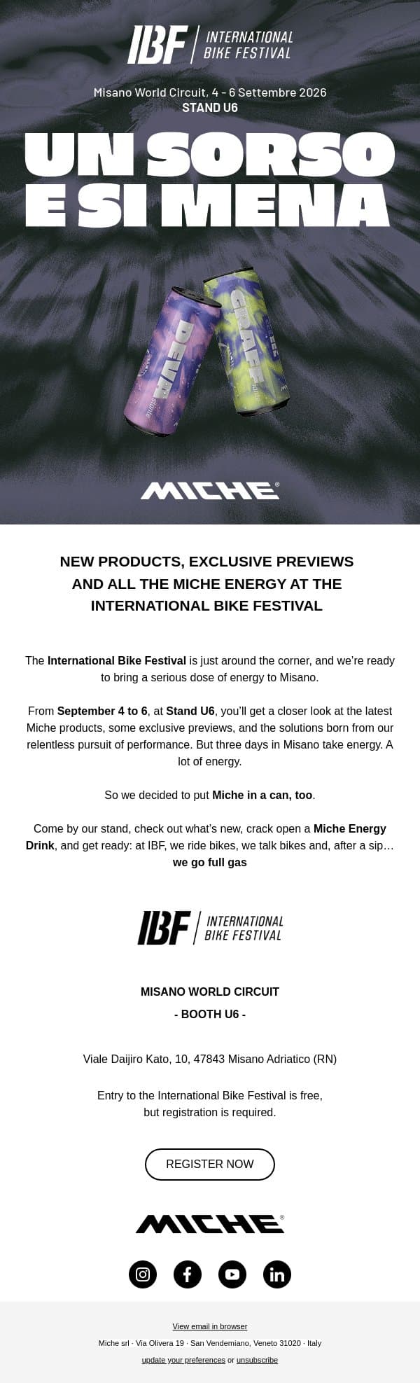 Miche is waiting for you at the International Bike Festival 2026 email from Miche screenshot