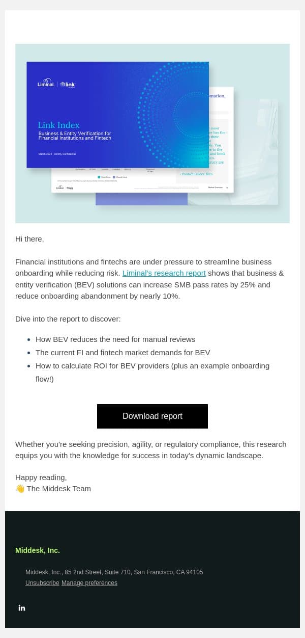 Every risk and compliance leader should read this report email from Middesk screenshot
