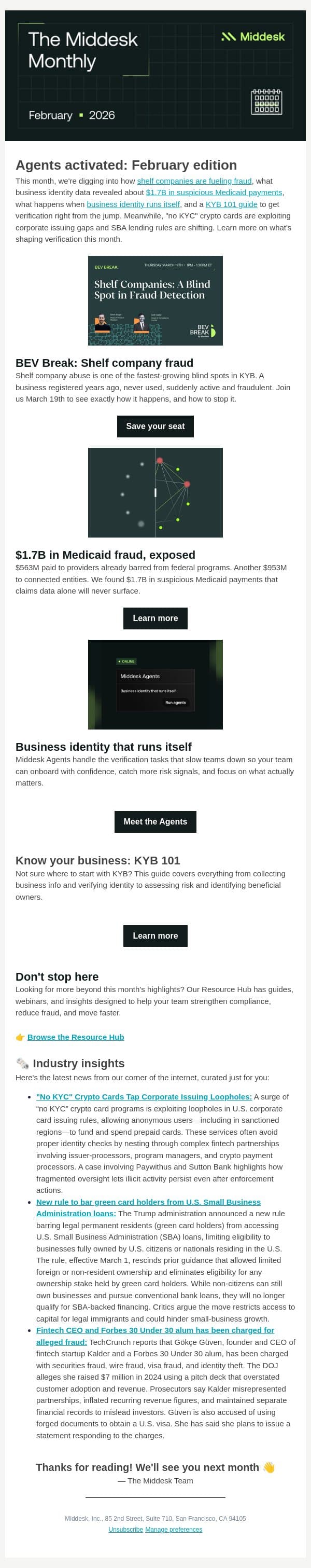 February Middesk Monthly Newsletter 📬 email from Middesk screenshot