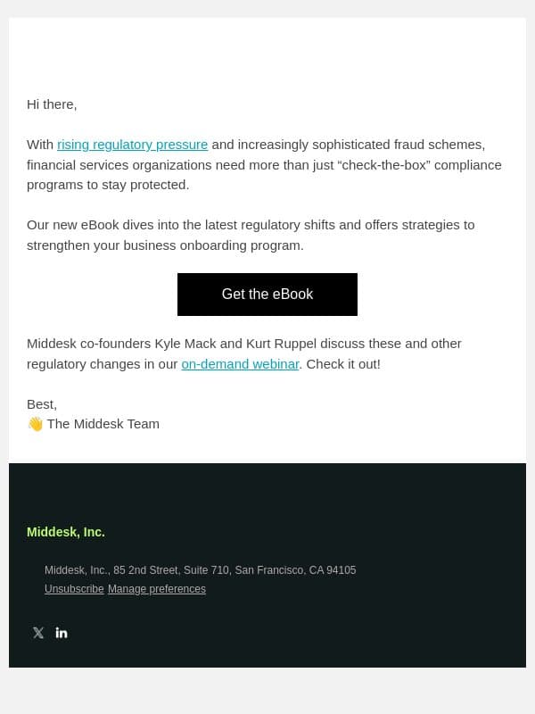 Facing regulatory pressure? Here's how to stay ahead! email from Middesk screenshot