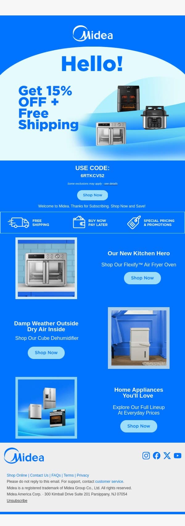 👋 Welcome To Midea! email from Midea screenshot