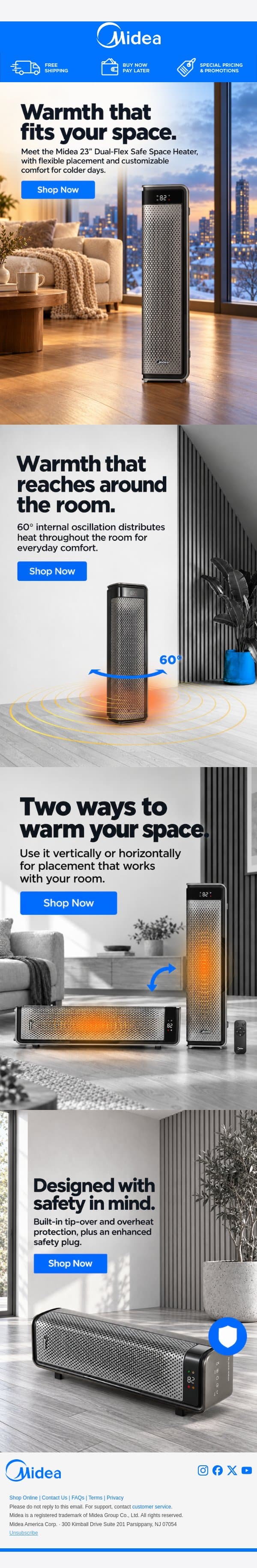Flexible Warmth for Every Corner email from Midea screenshot