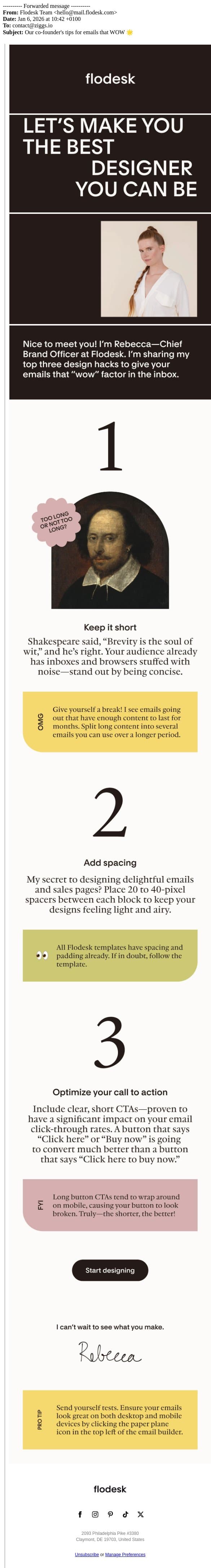 Fwd: Our co-founder's tips for emails that WOW 🌟 email from Migma screenshot