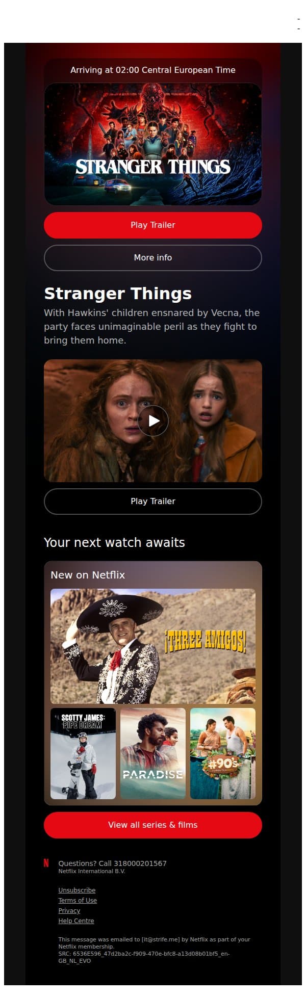 New episodes of Stranger Things are heading your way email from Migma screenshot