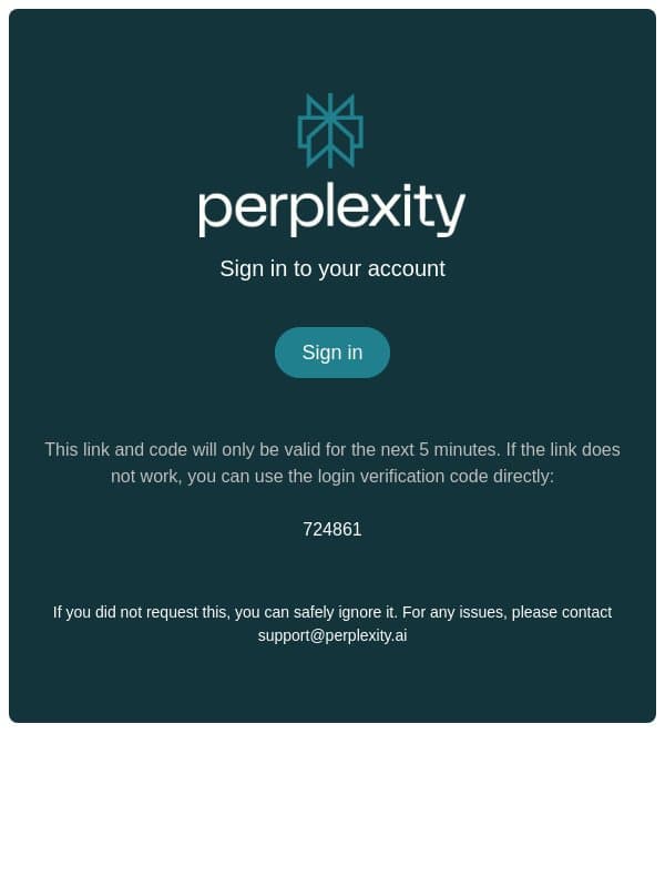 Sign in to Perplexity email from Migma screenshot