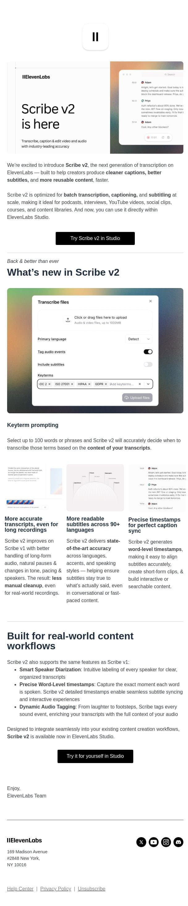 Introducing Scribe v2 email from Migma screenshot