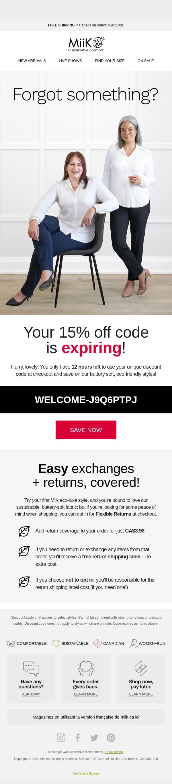 Your code is expiring, gorgeous... 👀 email from Miik screenshot