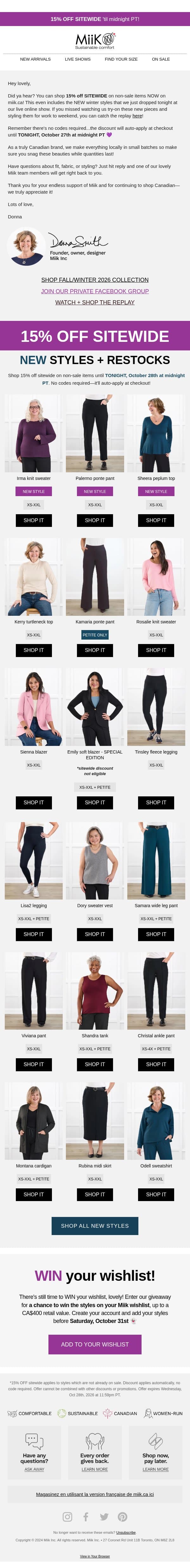 Here's what's NEW, gorgeous 😍 email from Miik screenshot