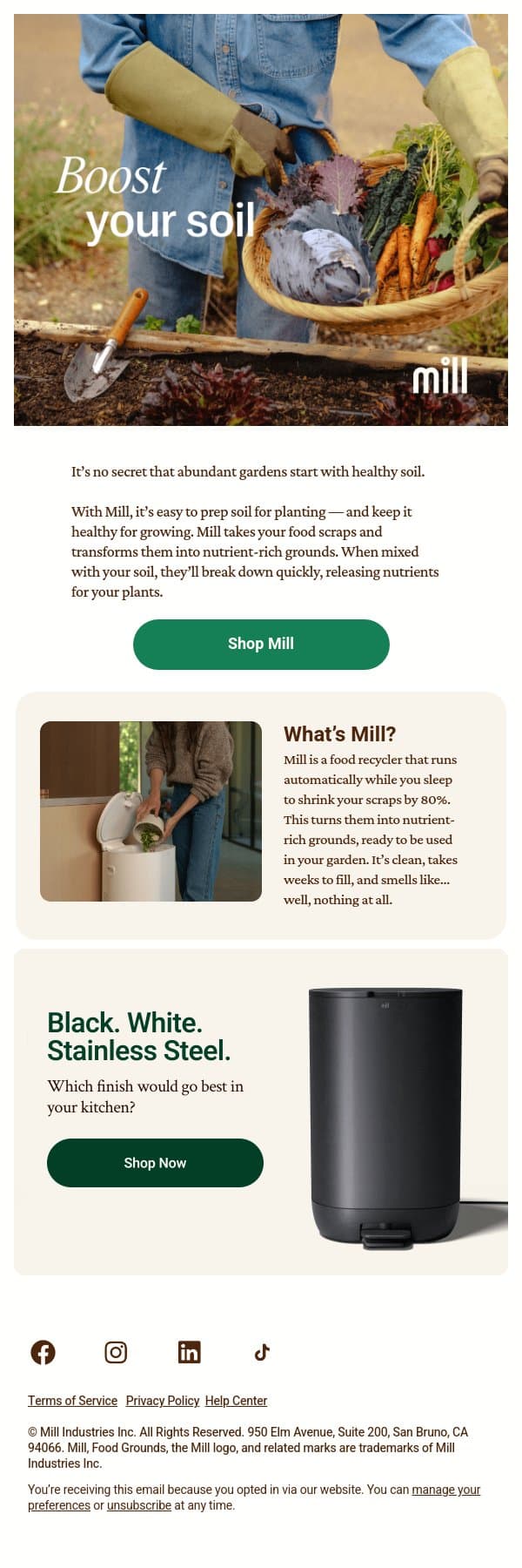 Garden prep starts in the kitchen 🌱 email from Mill screenshot