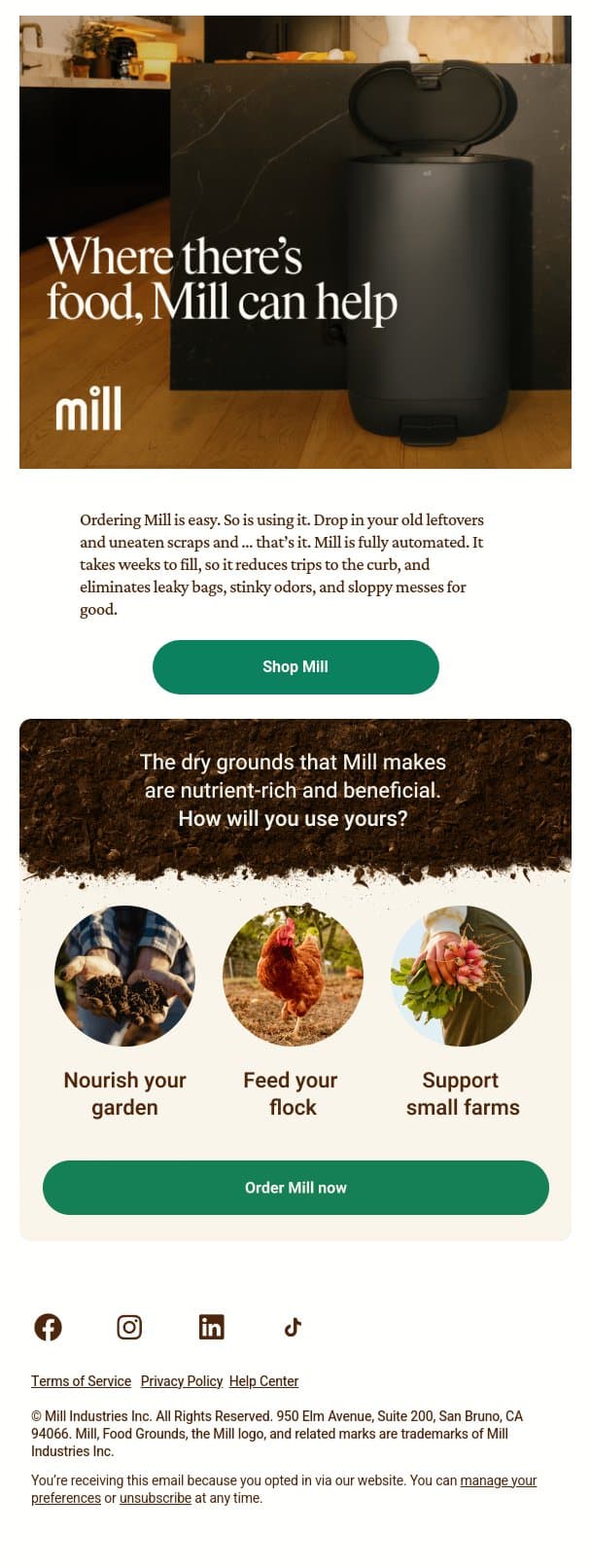 Your waste-free kitchen awaits email from Mill screenshot