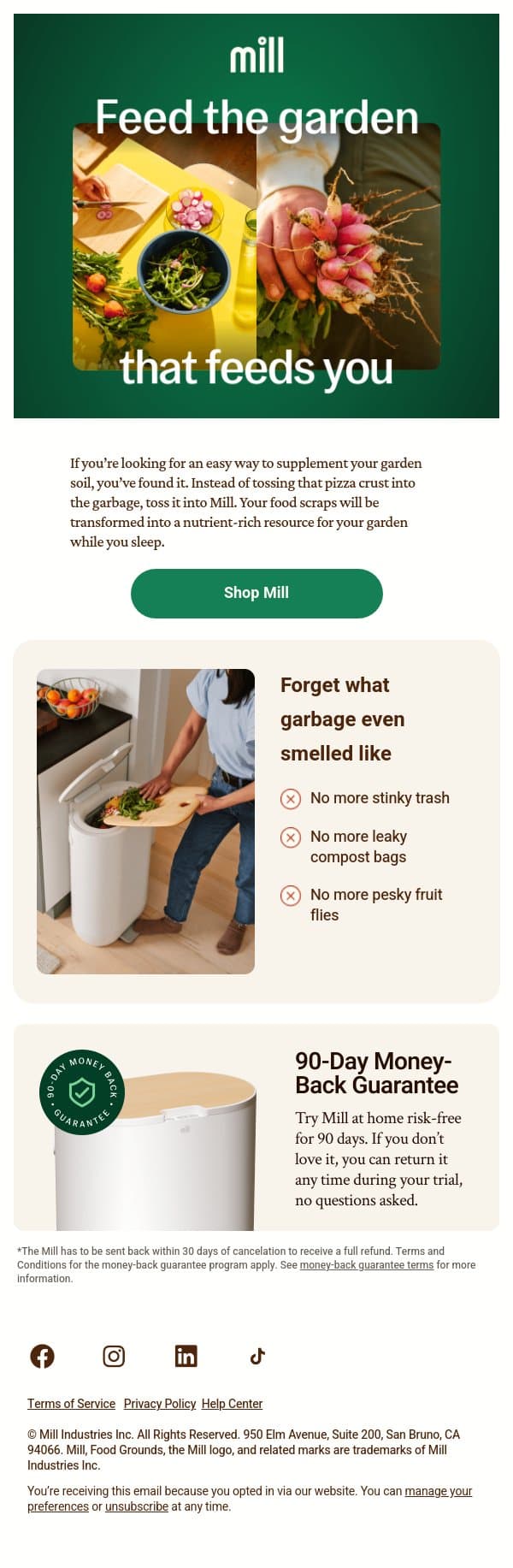 Healthy soil, healthy garden email from Mill screenshot