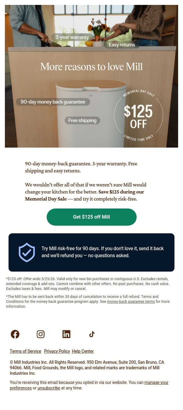 Shop our sale and try Mill risk-free 🏷️ email from Mill screenshot