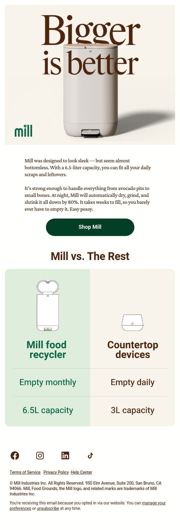 Can you Mill it? Yes, you can. email from Mill screenshot